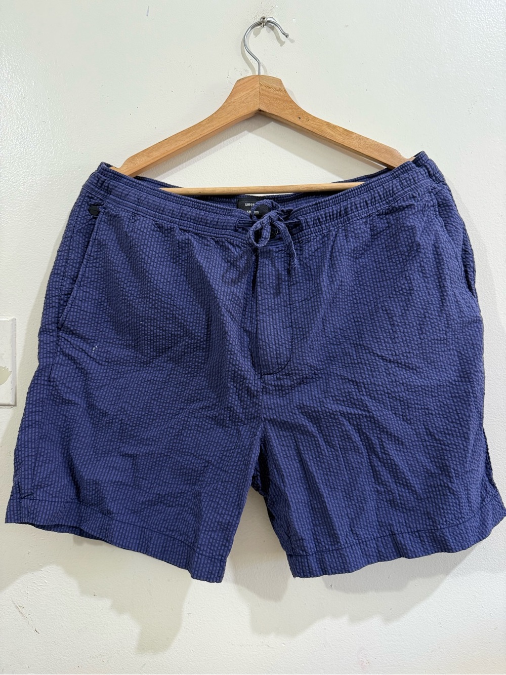 Superdry R studios Navy Textured Swim Trunks with Drawstring
